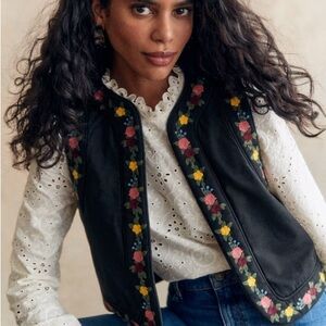 NWT Sezane x Aimee Tony Vest Black with Floral Embroidery
